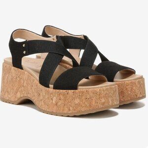 Dr Scholls Womens Dottie Platform Sandals Canvas/Cork Black 9M